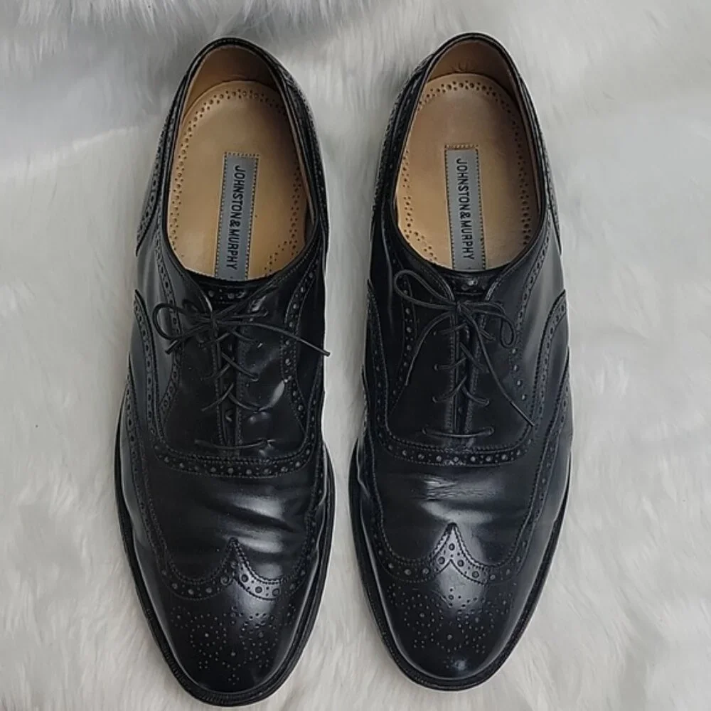 JOHNSTON & MURPHY Black Leather Wingtip Lace Up Oxford Office Formal Shoes 13D/B